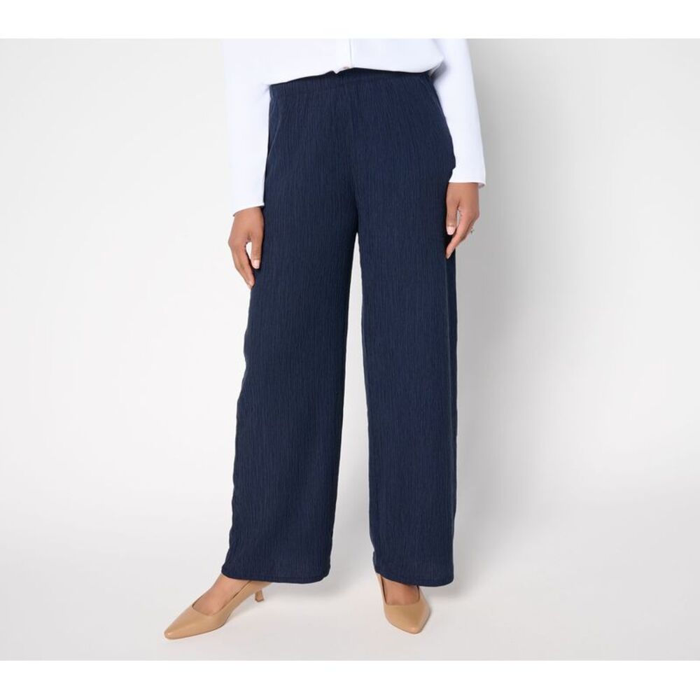 Susan Graver Women's Plus Sz Pants 3X Textured Woven Wide Leg Blue A696225